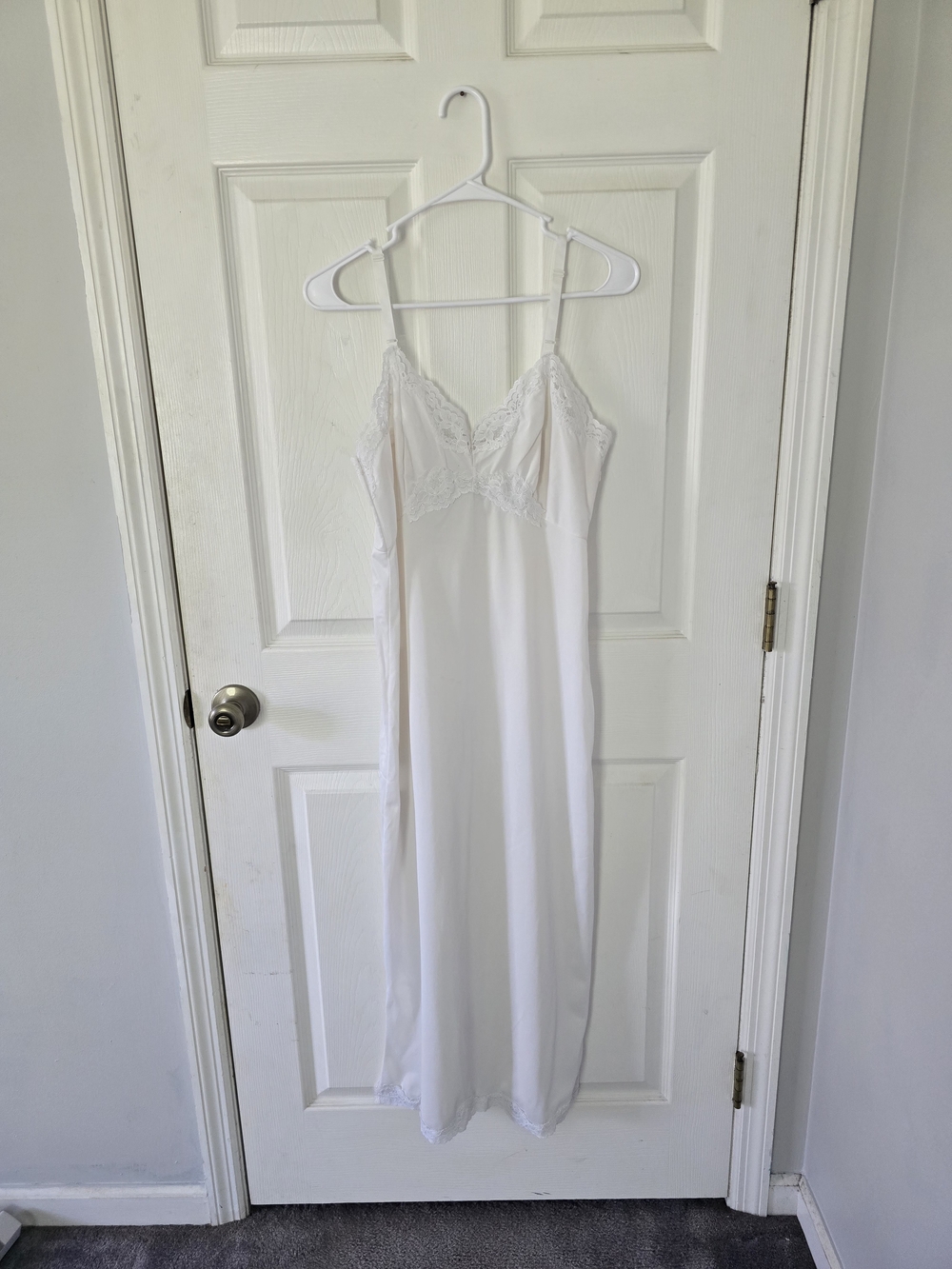 Vintage white slip dress nightgown with floral lace trim